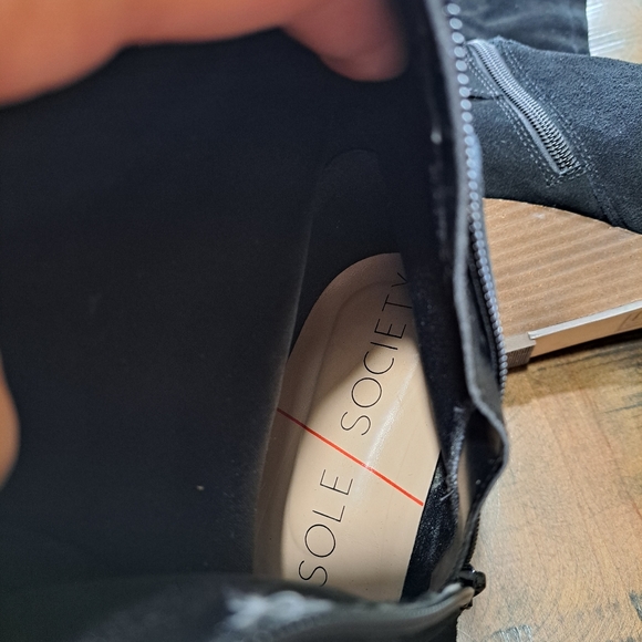 Womens Suede Leather Wedge Heel Knee High Tall Boots Size 10 Black - Picture 7 of 7